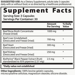 ORGAN THERAPY - Grass Fed Beef Organ Complex SaltWrap - Supplement Facts Label