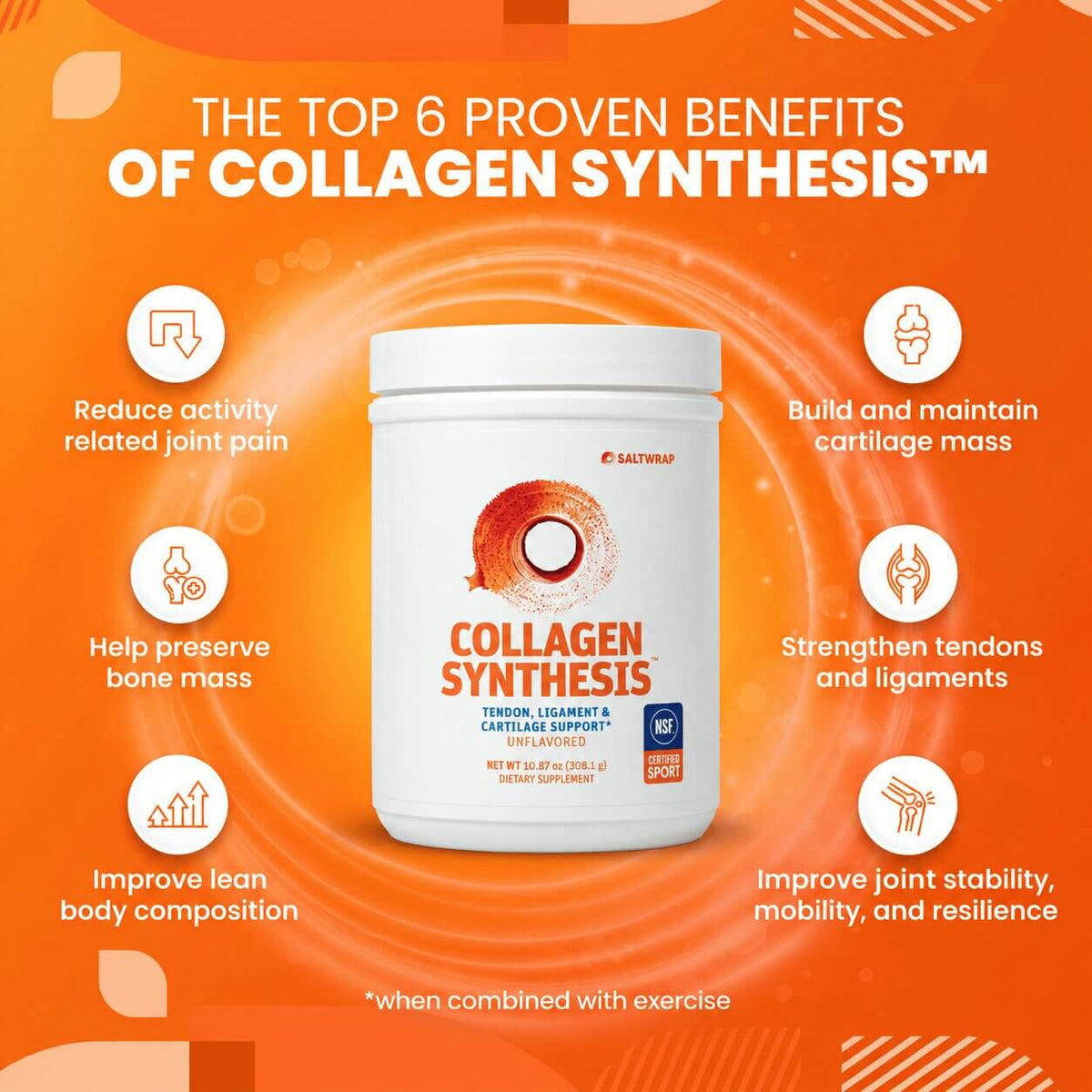 COLLAGEN SYNTHESIS - Collagen Peptides for Tendon, Ligament, & Cartilage Support SaltWrap