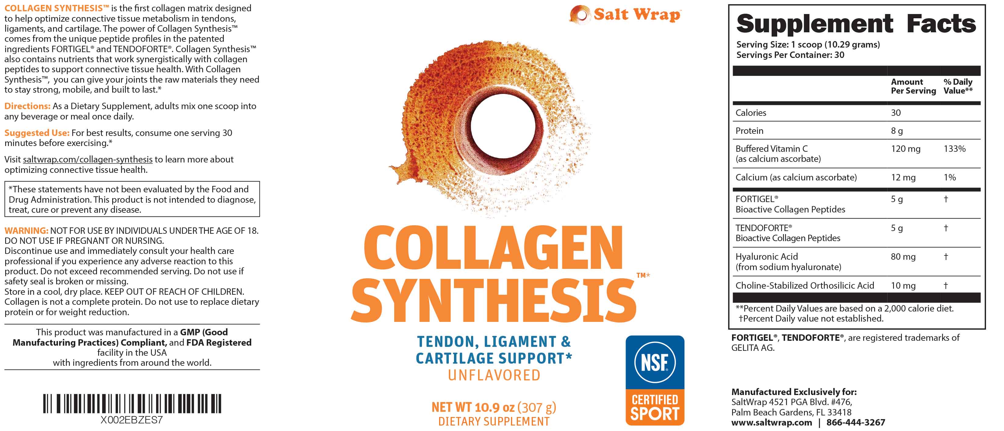 COLLAGEN SYNTHESIS - Collagen Peptides for Tendon, Ligament, & Cartilage Support SaltWrap