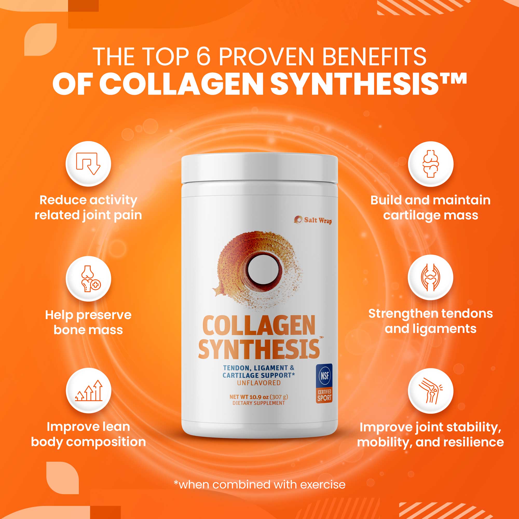 COLLAGEN SYNTHESIS - Collagen Peptides for Tendon, Ligament, & Cartilage Support SaltWrap