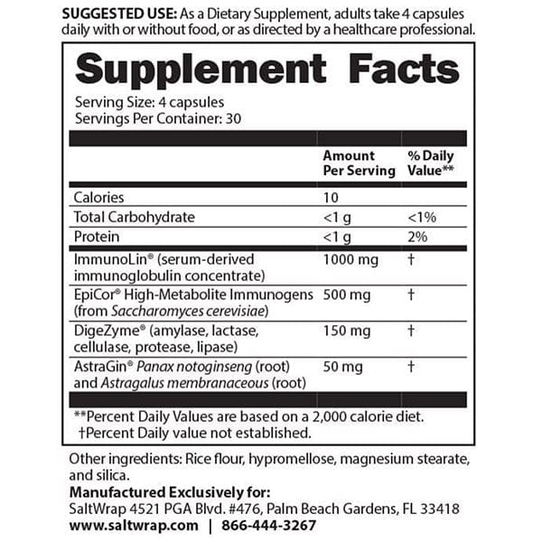 Vitamins & Supplements GUT CLINIC - Gut Health and Immune Support SaltWrap Supplement Facts Label